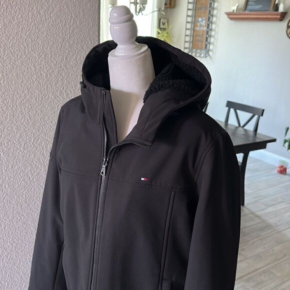 Tommy Hilfiger Hooded Soft Shell Jacket Black Lightweight Waterproof S Classic - Picture 6 of 10